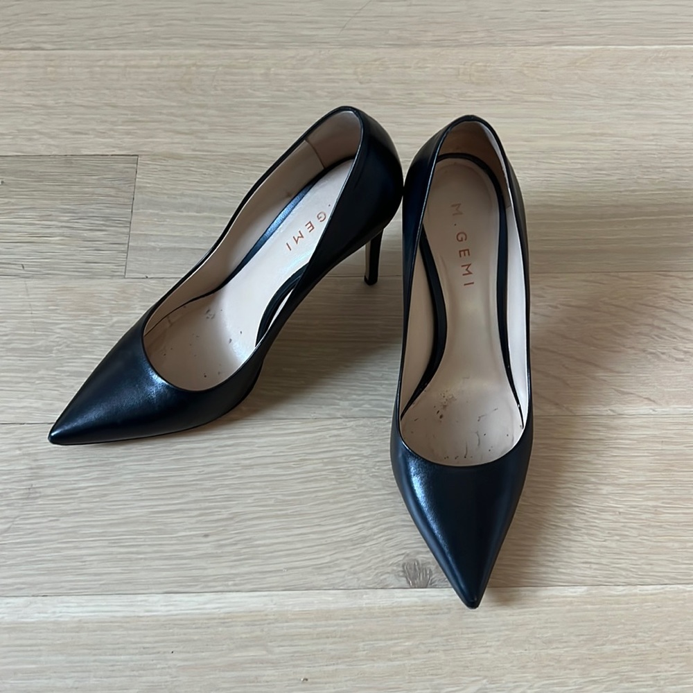 M. Gemi Esatto 90mm Stiletto Black Leather Heels IT 37.5 US 7.5